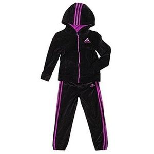 2T  girls adidas velour purple striped tracksuit